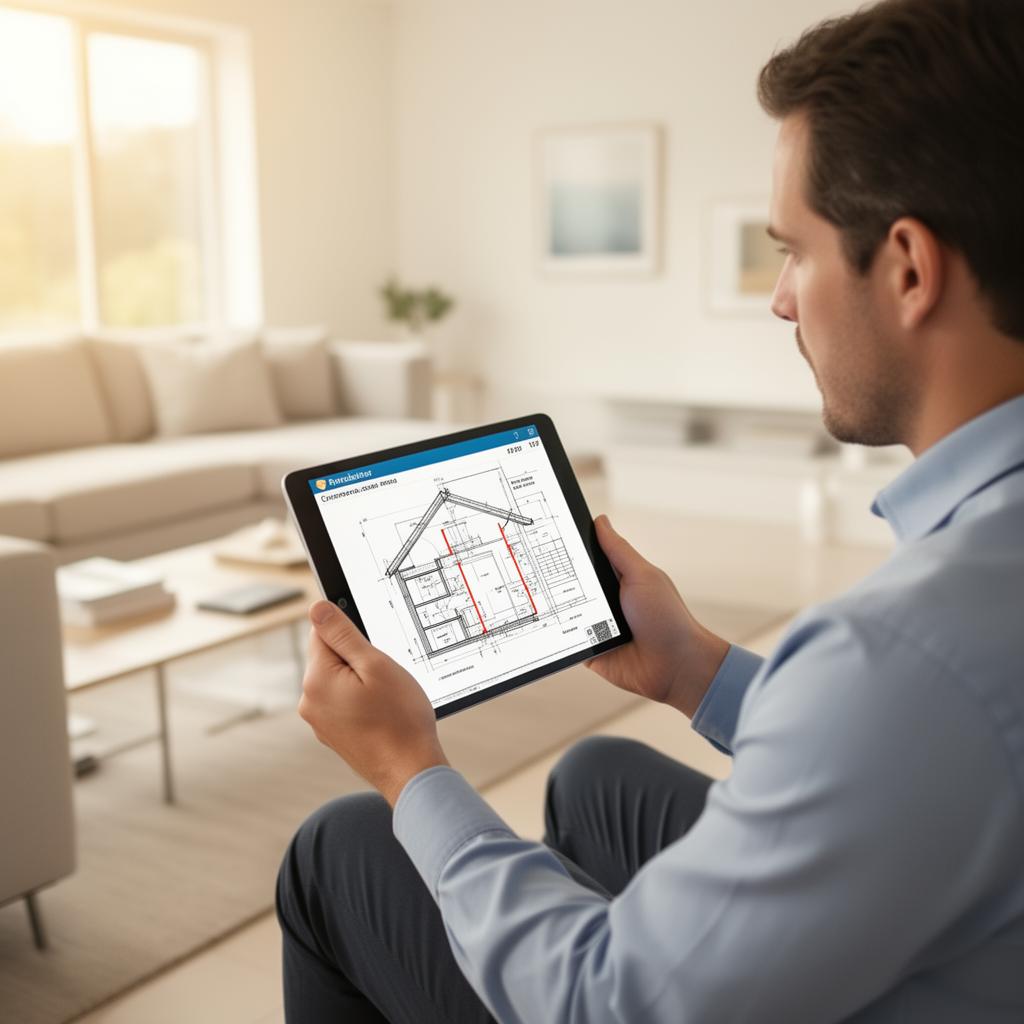 Energy advisor reviewing heating plans in a modern home