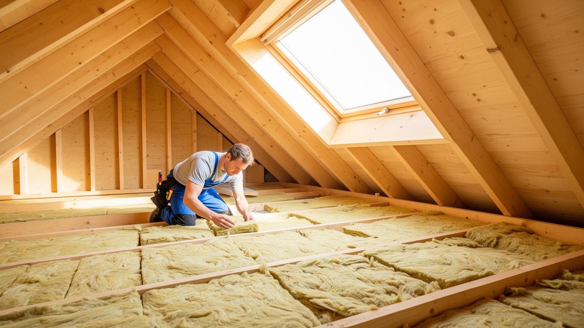 Professional installing loft insulation in a home